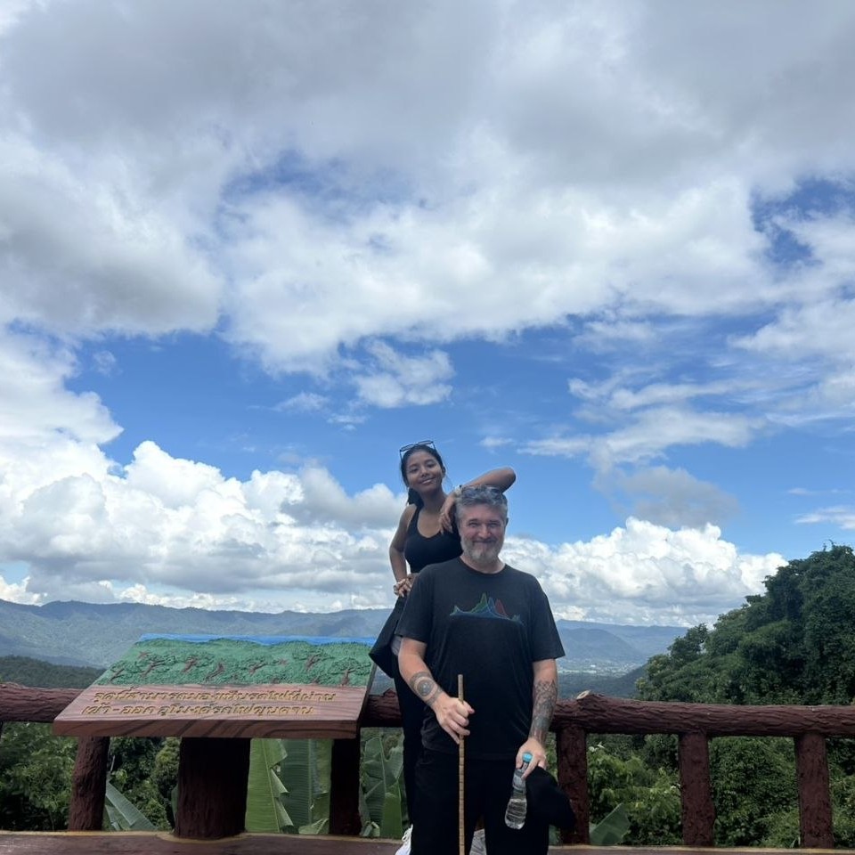 David and Jasmine at a mountain viewpoint in Chiang Mai